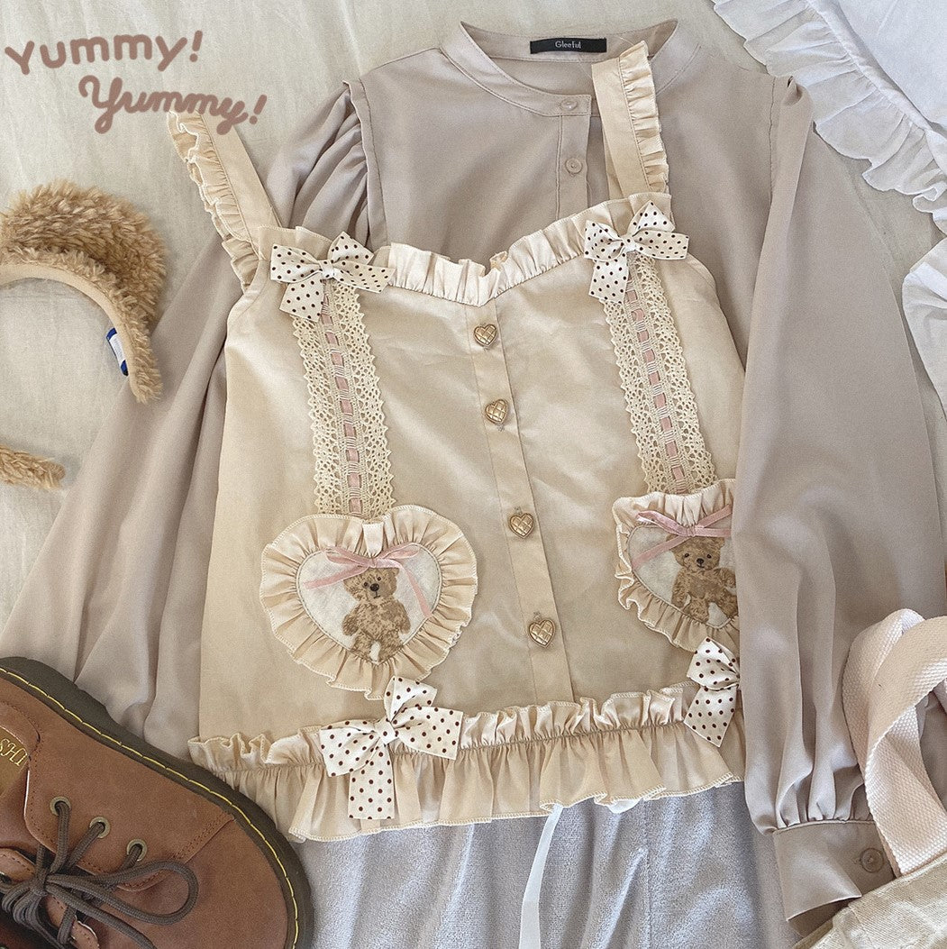 Dormir Doll Cream Honey Bear Lace Ruffled Camisole Top