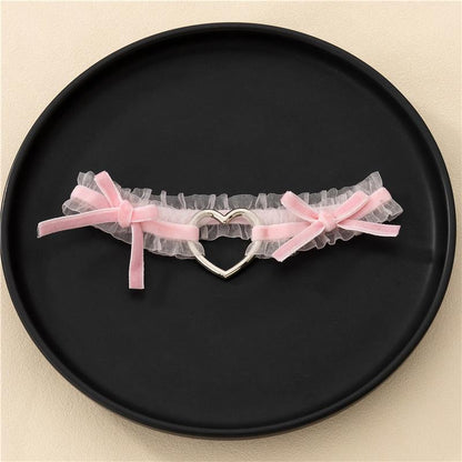 Coquette Lolita Heart Velvet White Pink Black Thigh Strap Garter