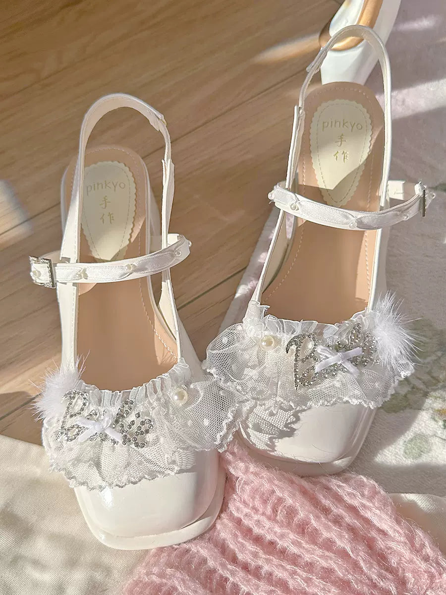 Pinky Elegant Lace Angel White Mary Jane High Heels Shoes