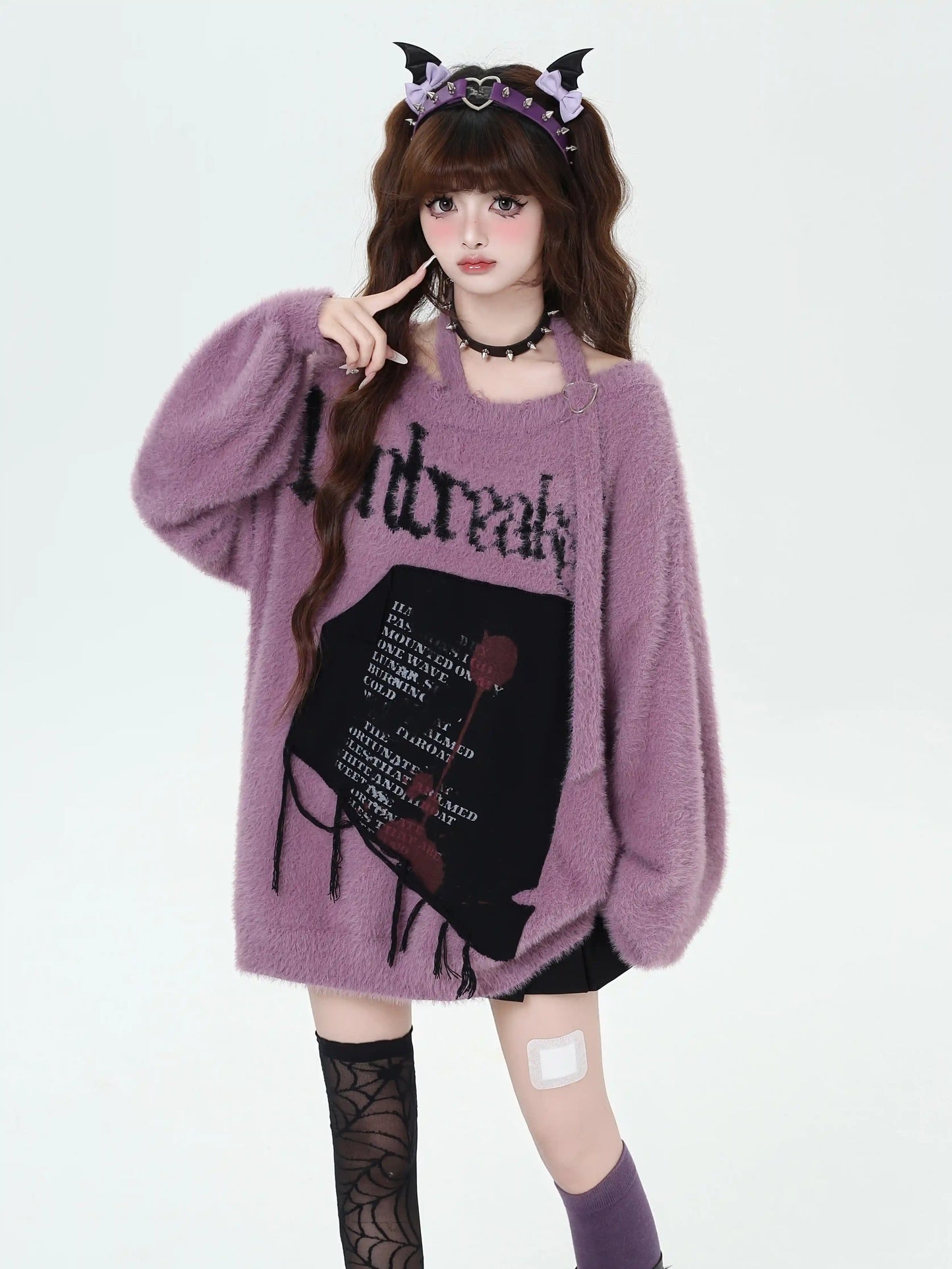 Crazy Girl Romantic Dishonesty Black Red Purple Sweater