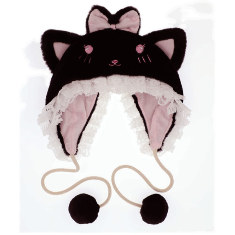 Candy Fairy Winter Cute Lolita Rabbit Cat Bear Ears Plush Lace Handmade Hat