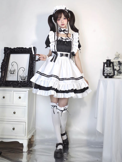 Plus Size Cosplay Monogatari Black & Pink Maid Costume Dress Set