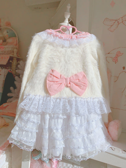 Candy Fairy Spring Lady Lace Knit White Pink Cardigan