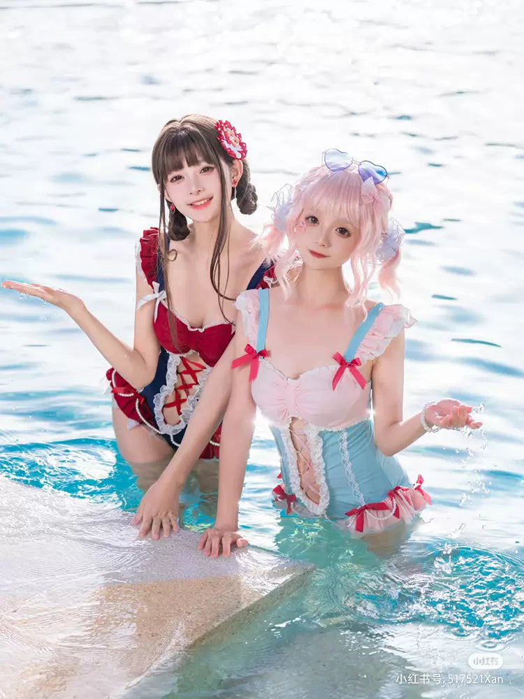 Cross Galaxy Lolita Princess Holiday Red & Pink One Piece Swimsuit