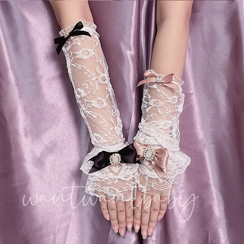 Princess Elegant Lace Handmade Lolita EGL Brooch Arm Warmers Gloves