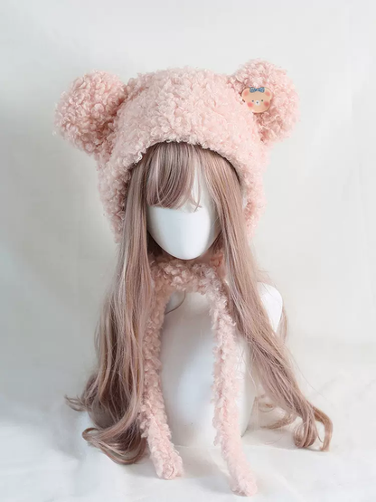 Sweet Teddy Bear Ears White Pink Black Yellow Plush Lolita Handmade Hats