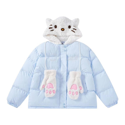 Cute Kitty Cat Yellow Blue Winter Cotton Coat