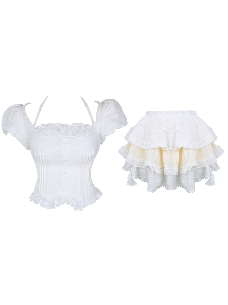 Serendipity Swan Dream First Love White Shirt & Ruffle Skirt Two Piece Set