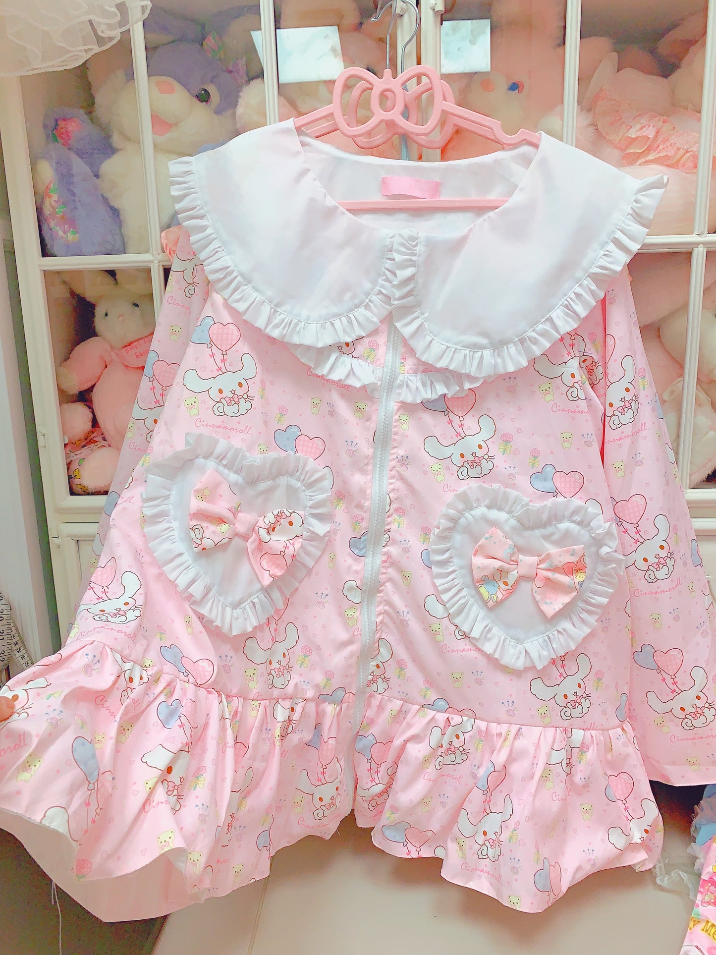 Candy Fairy Cinnamon Dog Cartoon Pink Lace Ruffled Oversize Pajamas Top