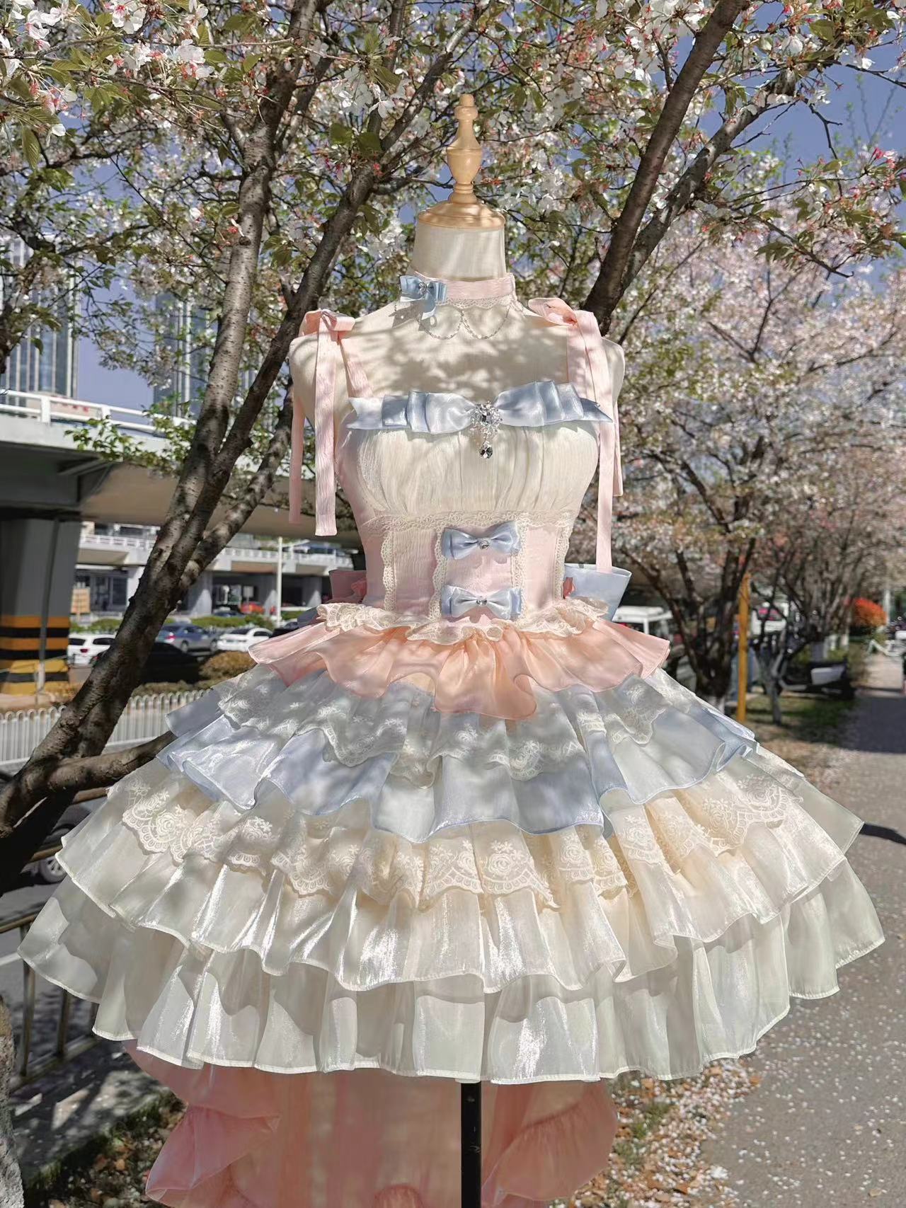 Flying Diary Blue Apricot Lolita Dress