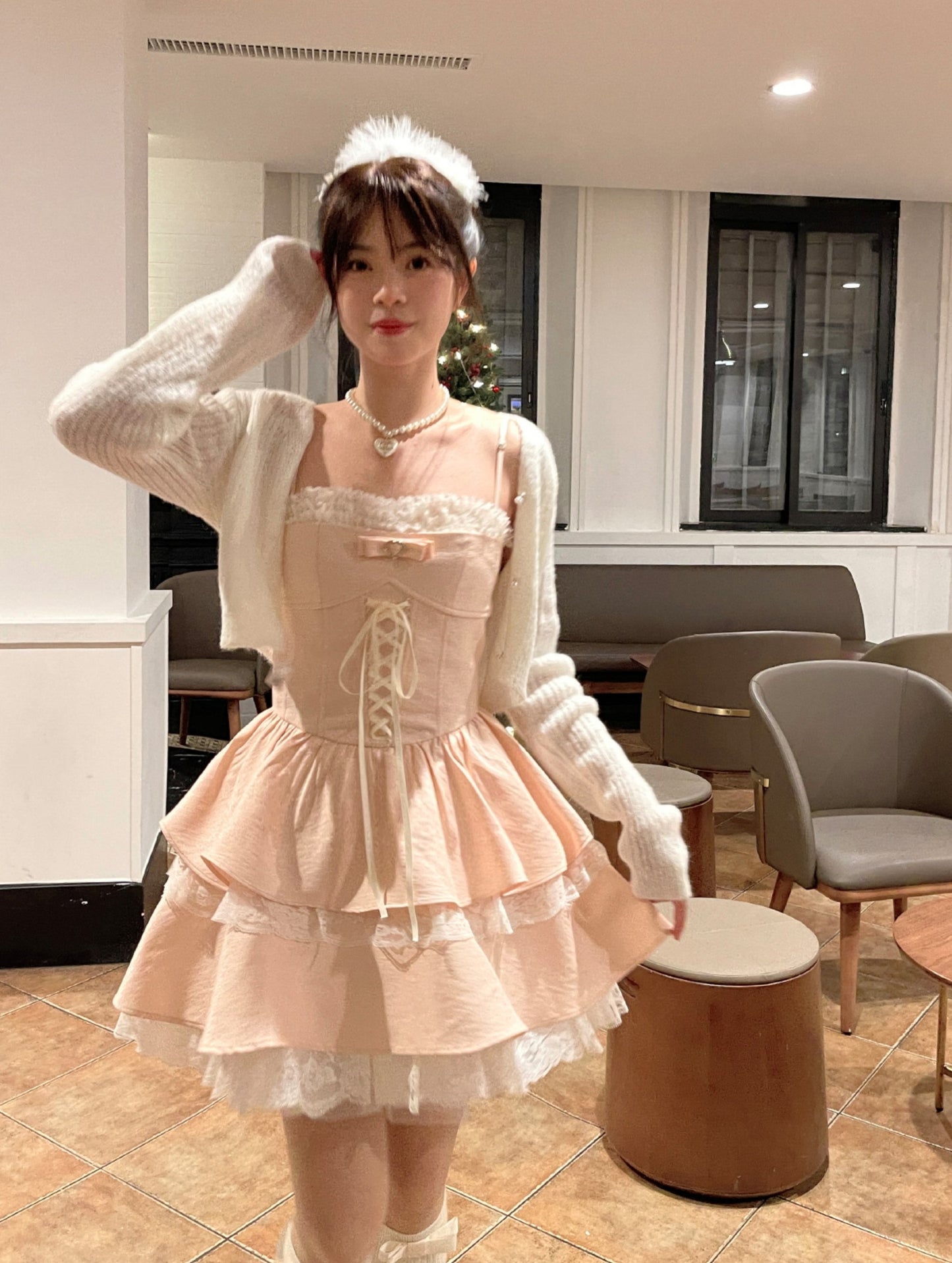 Ruellia Coquette Mercury Girl Pink Lace Strap Dress