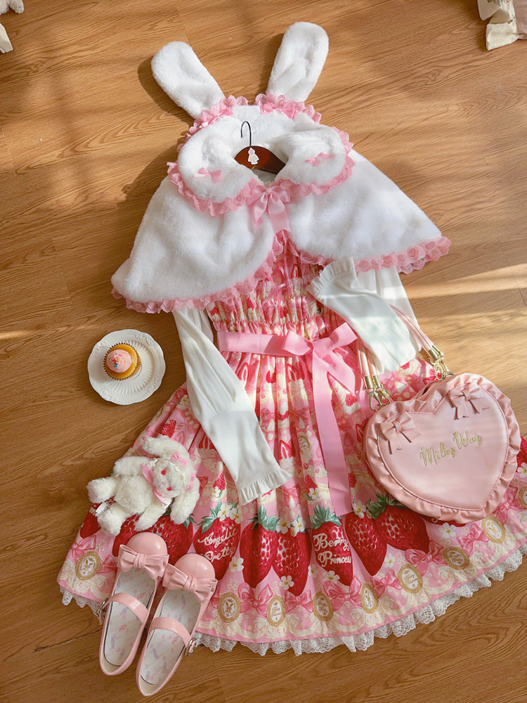 Lolita Cute Little Rabbit Ears Pink & White Winter Cape