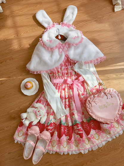 Lolita Cute Little Rabbit Ears Pink & White Winter Cape