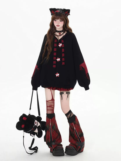 Crazy Girl Yabi Star Red Black Rabbit Ears Jacket Hoodie