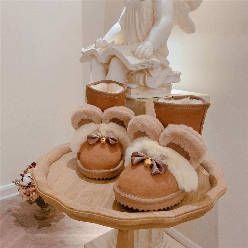 Bear Ears Bell Bow Winter Snow Brown Boots