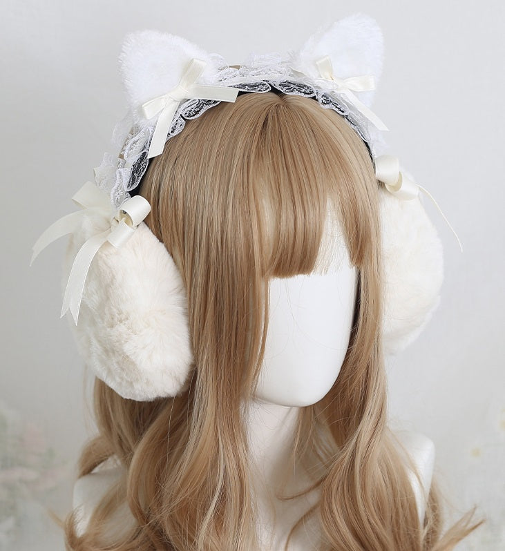 Star Brown Bear & White Cat Winter Earmuffs