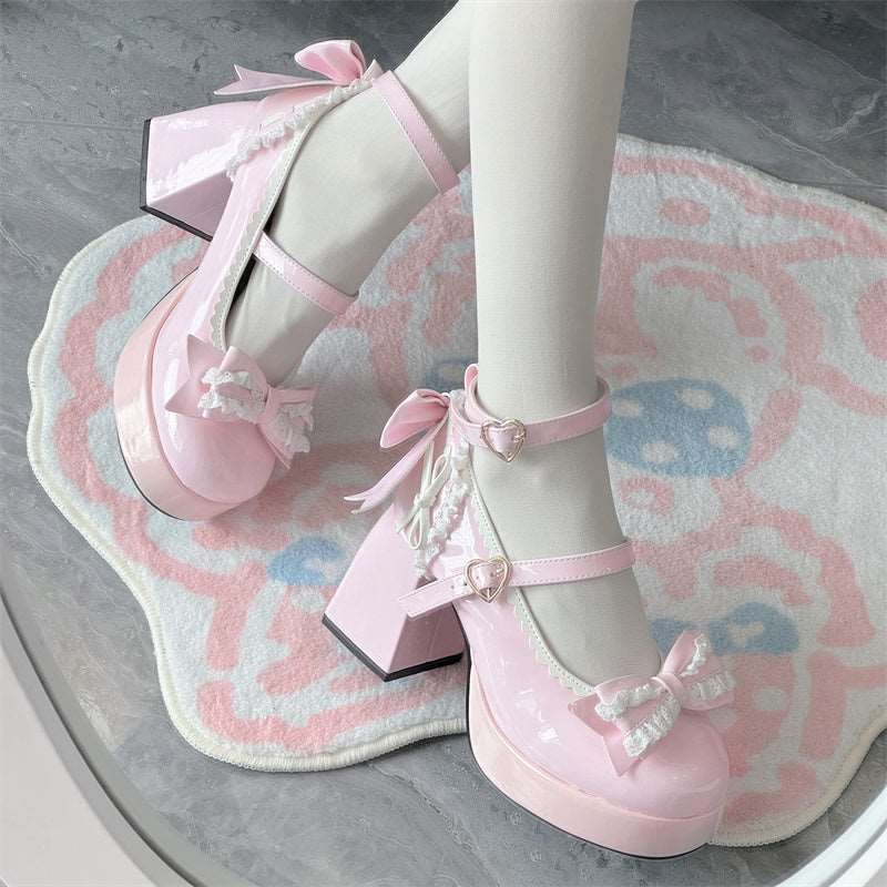 Cookie Sauce Lolita Lace Heart Knot Height Heels Mary Jane Shoes