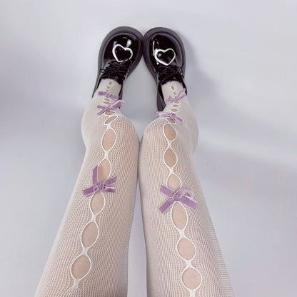 Lolita Bow Lace Hollow White Pink Red Purple Black Tights Stockings