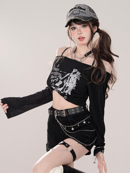 Young Eyes Tokyo Love Black White Long Sleeve Top