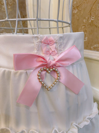 Sweetheart Princess Lace Bow Ruffled Cake White Skirt