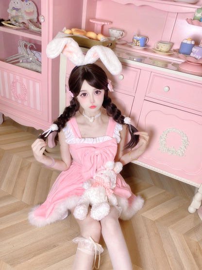 Candy Fairy Cosplay Cute Plush Velvet Fur Pink Princess Dress