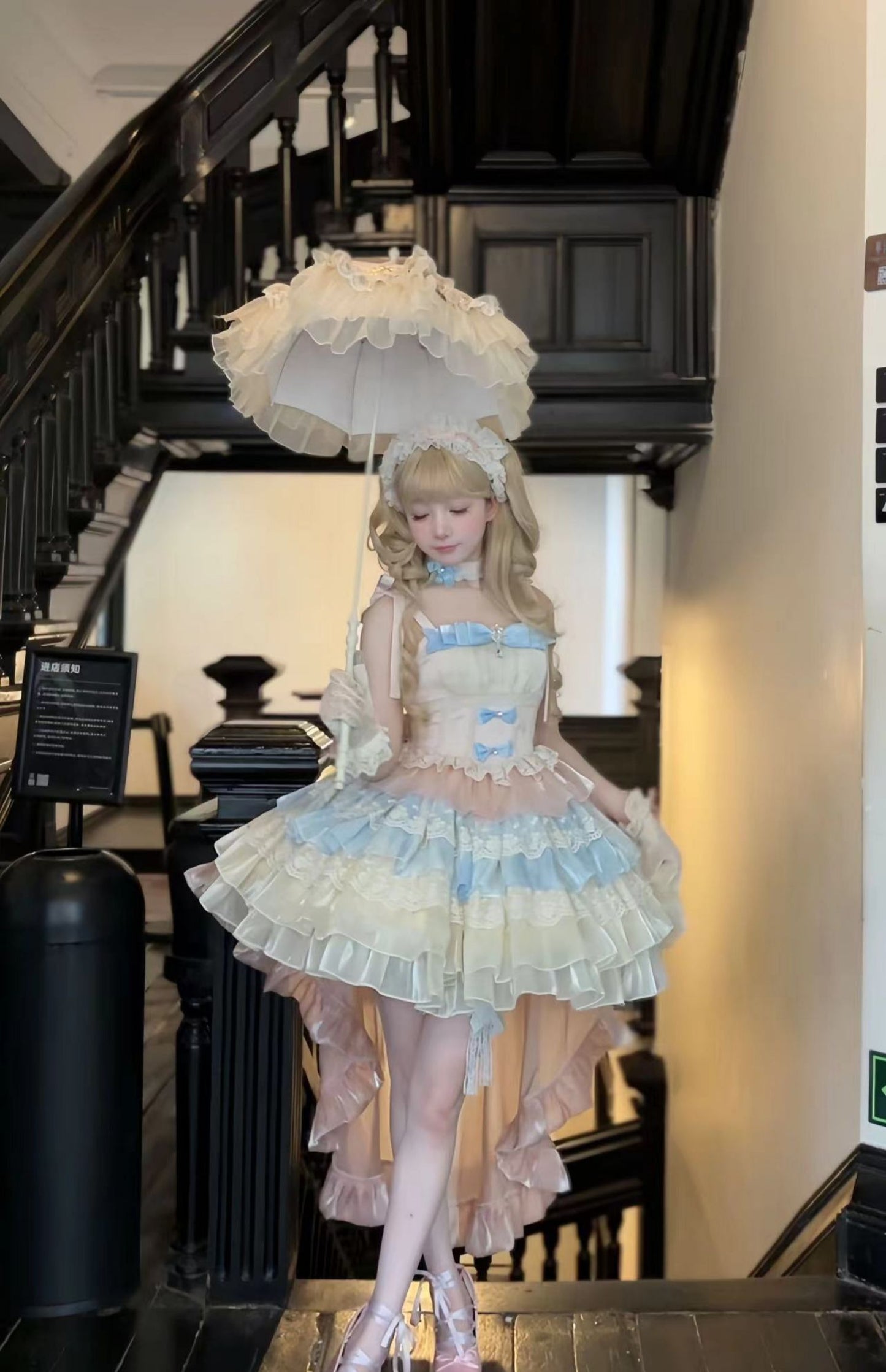 Flying Diary Blue Apricot Lolita Dress