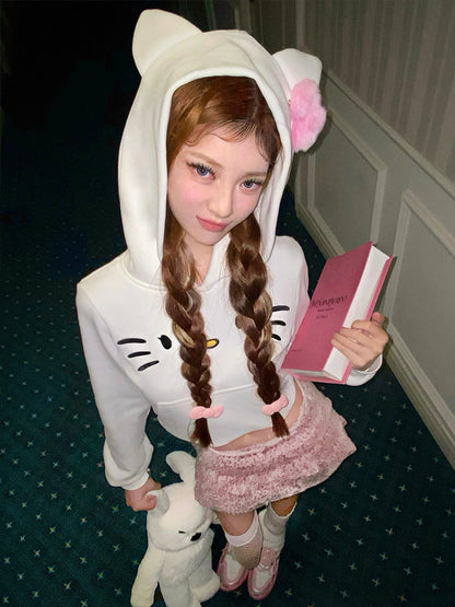 Cute Tasty Snoof Kitty White Jacket Hoodie