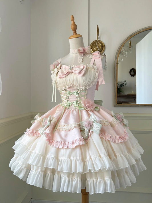 Platycodon Girls Summer Garden Pink Green Lolita Dress