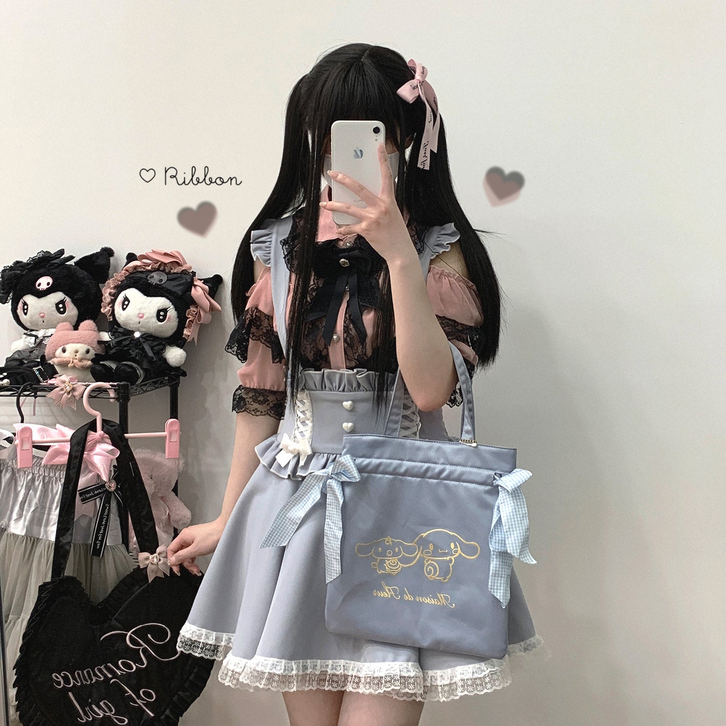 Kitten Bullet Jirai Kei Doll Mode Lace Pink Black Blue Suspender Skirt