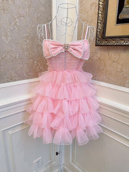 Sweetheart Princess Pink Ruffled Organza Cake Dress