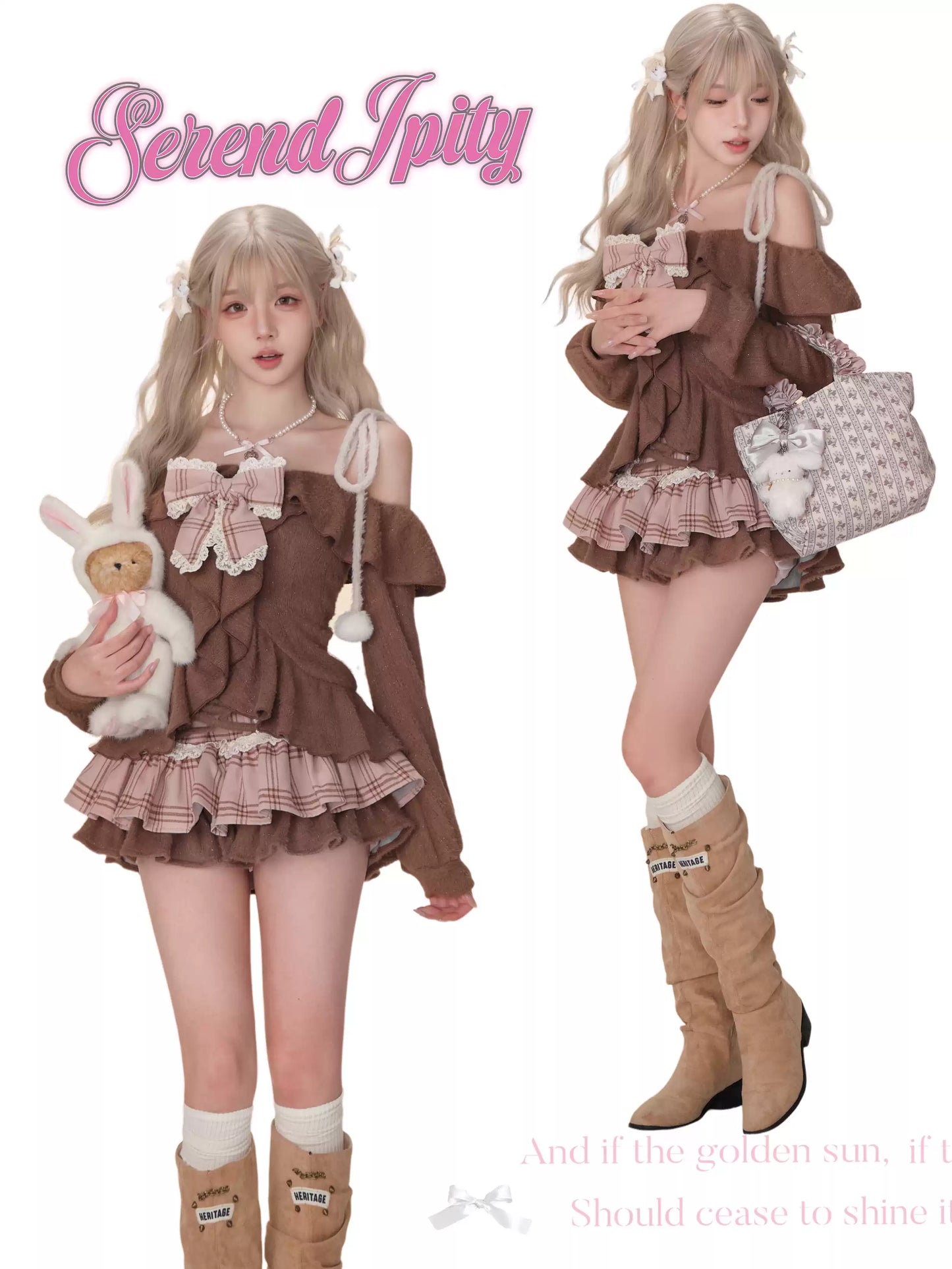 Serendipity Caramel Cocoa Brown Top & Pink Skirt Two Piece Set