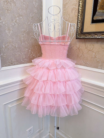 Sweetheart Princess Pink Ruffled Organza Cake Dress