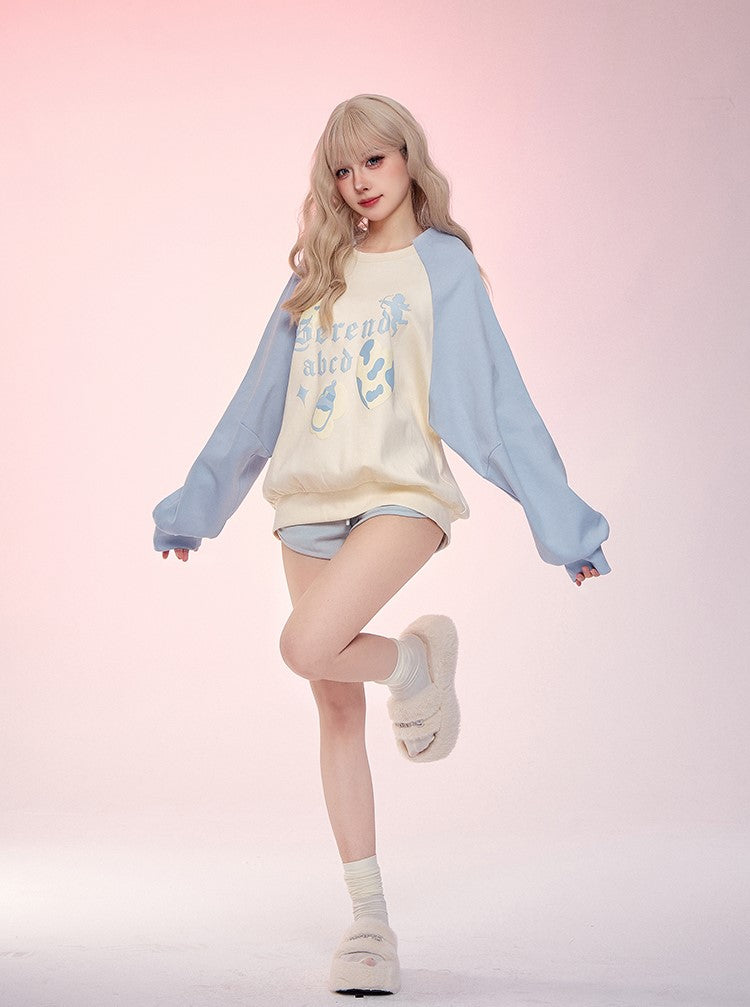 Serendipity Autumn Cupid Raglan Sleeve Pink Blue Sweatshirt Top