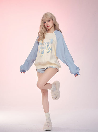 Serendipity Autumn Cupid Raglan Sleeve Pink Blue Sweatshirt Top