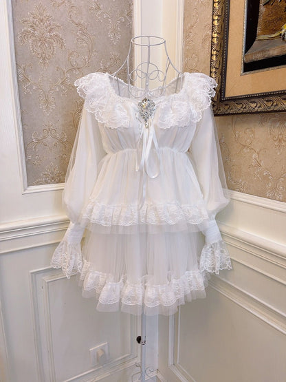 Sweetheart Princess Snow White Doll Lace Chiffon Blouse Top & Skirt Two Piece Set