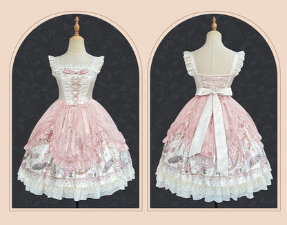 Rose Garden Lace Elegant Original Lolita EGL Pink & Black Strap Dress