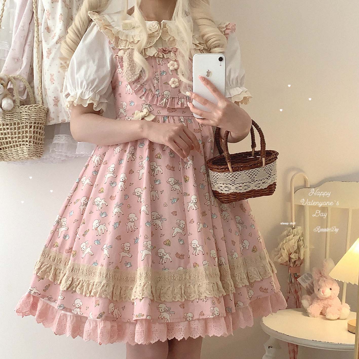 Dormir Doll Lolita Lace Cream White & Pink Cotton Lolita Shirt Blouse