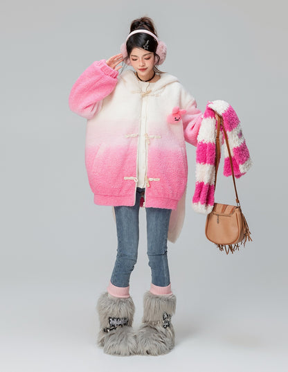 Lamb Gradient Pink White Hooded Jacket Winter Coat