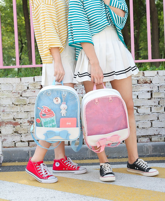 Transparent Jelly Bow Bag Pink & Blue Backpack