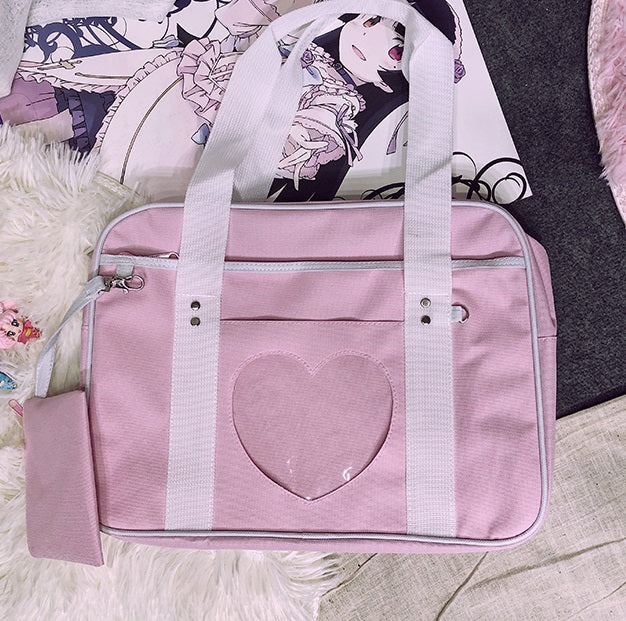 Heart Shoulder Student Pink Blue Purple Stripe Messenger Bag