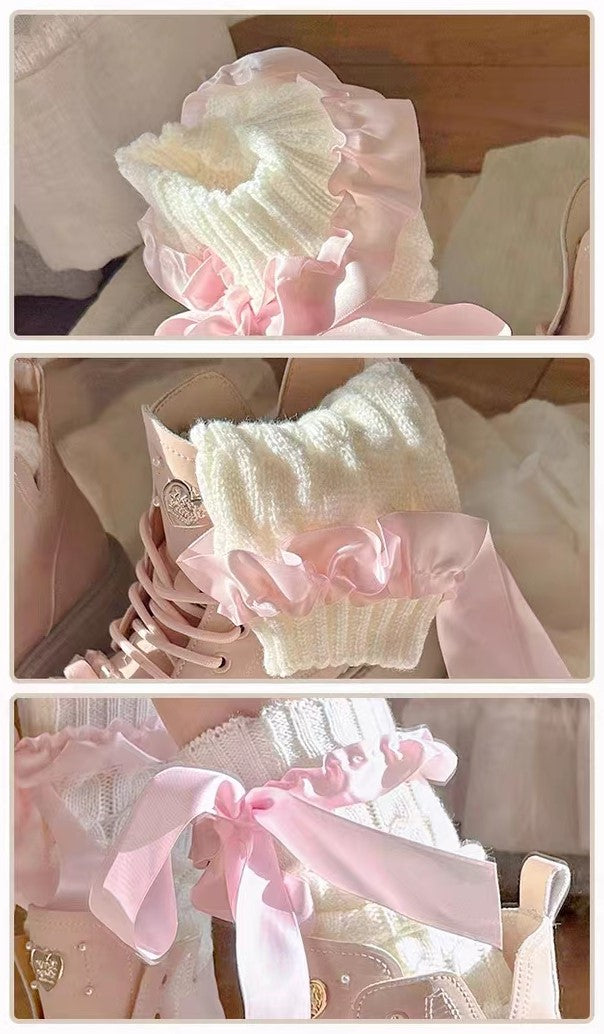 Pinky Sweet Knight Bow Pearl Light Pink Winter Snow Boots Shoes