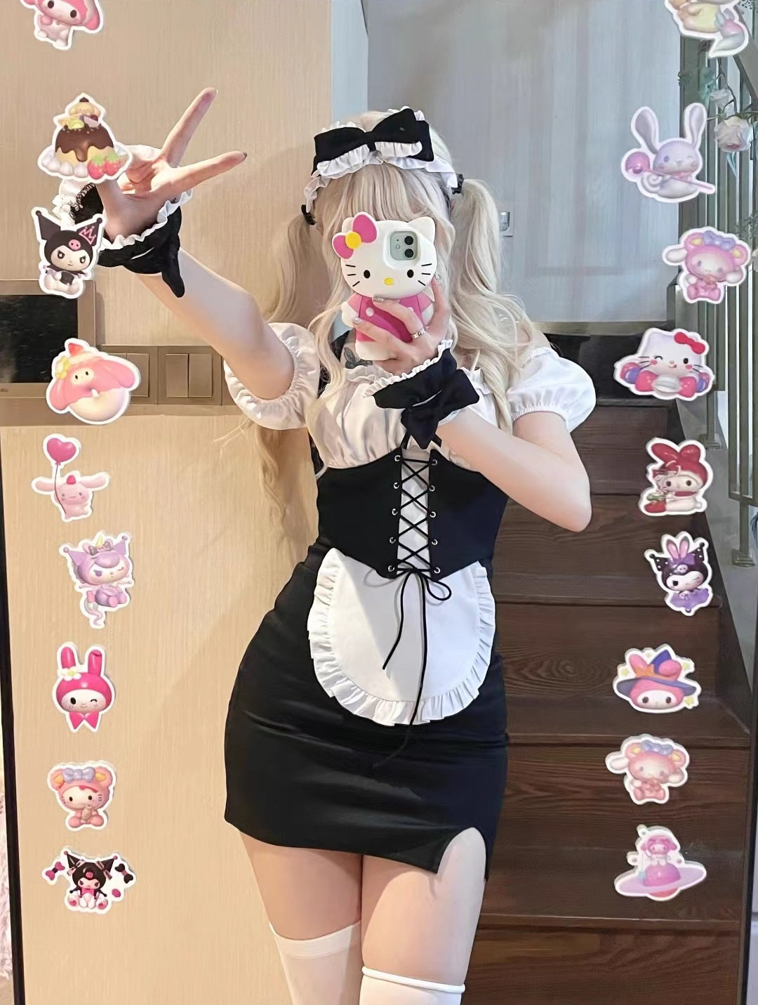 Serendipity Sexy Lace Corset Black White Cosplay Maid Dress