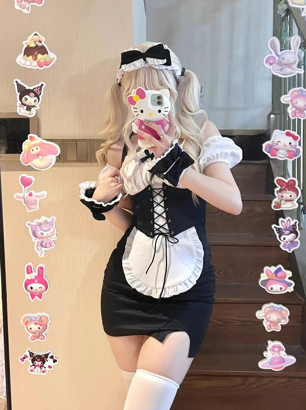 Serendipity Sexy Lace Corset Black White Cosplay Maid Dress