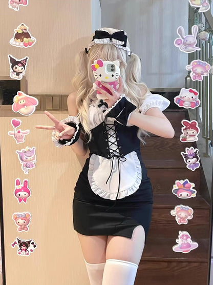 Serendipity Sexy Lace Corset Black White Cosplay Maid Dress