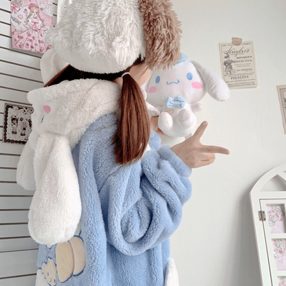 Cartoon Cinnamon Dog Hooded Nightgown Full Overall Blue Cloud Bathrobe Pajamas