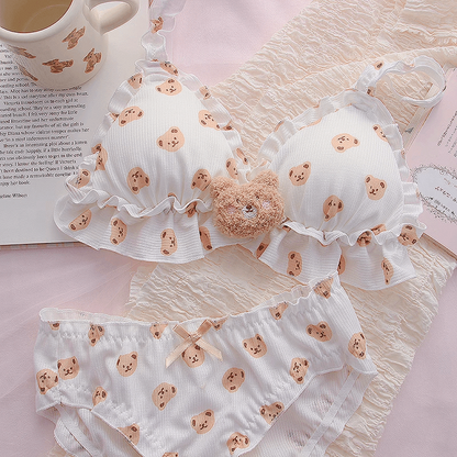 Brown Bear Milk White Panties Underwear Lingerie Set