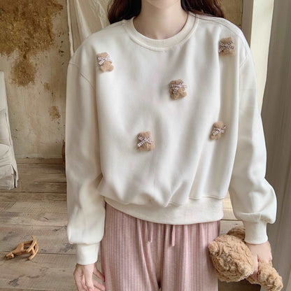 3D Teddy Bear Autumn Pullover Red Cream Sweater