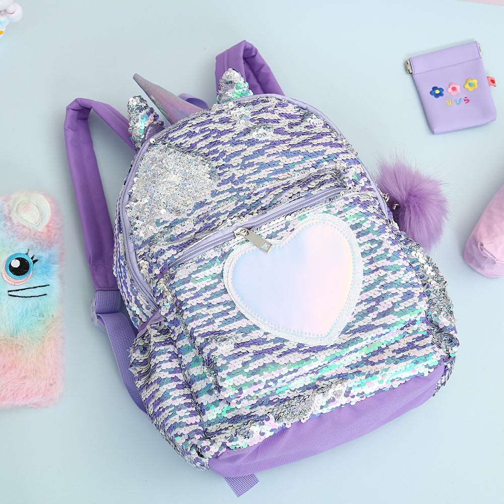 Japanese Aesthetic Laser Holographic Harajuku Love Heart Unicorn Horn Rainbow Gradient Colorful School Bag Backpack