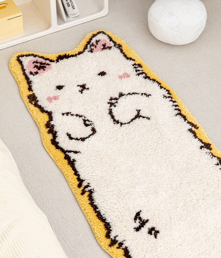 Cute Cat Animal Cartoon Minimalist Modern Chic Urban Soft Mat Moss Rugs Carpets Bedroom Decor