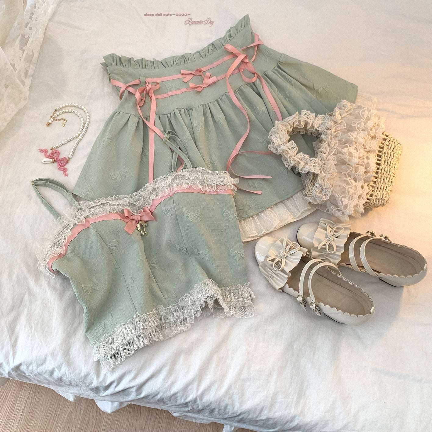 Balletcore Sweet Coquette Pastel Soft Girl Purple Pink Blue Green Camisole & Skirt Set